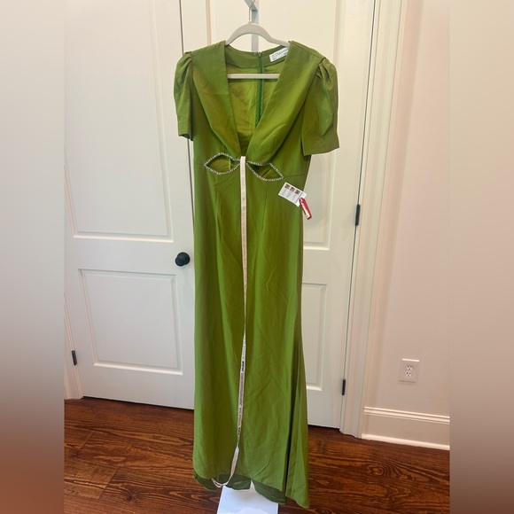 MAC DUGGAL PUFF SLEEVE EMBELLISHED CUTOUT EVENING GOWN 2630 Apple Green Size 6 - Picture 6 of 11